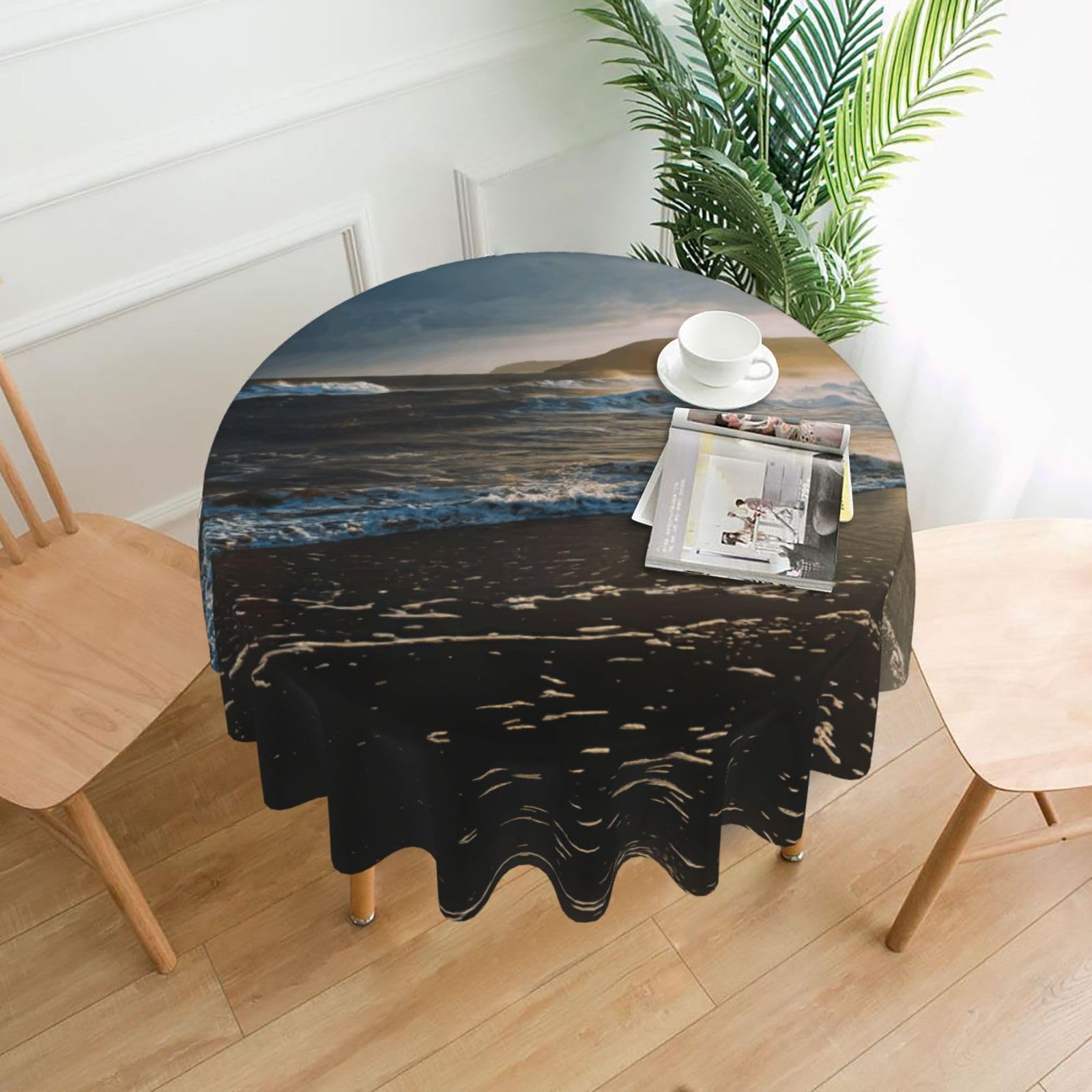 Zcmkjlg Seascape Print Quick Ship Round Tablecloth 60in Polyester Washable Cover for Dining Room
