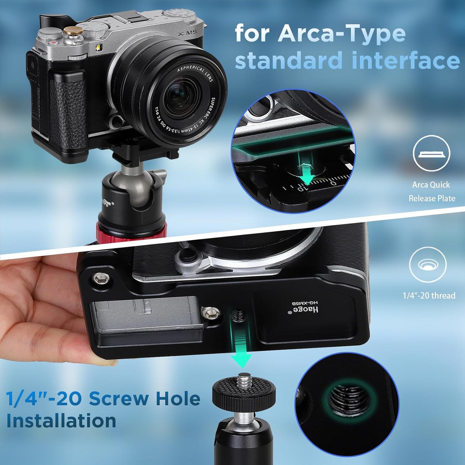 Haoge XM5 Camera Bracket Holder Hand Grip for Fujifilm X-M5 Camera Body L-Shape Grip fit Arca Swiss Kirk RRS Benro Quick Release Plate HG-XM5B