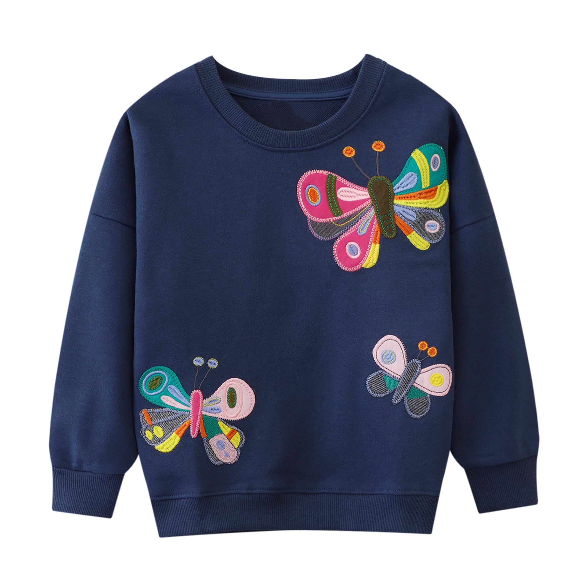 Felpe Senza Cappuccio per Ragazze Bimba Cotone Paillettes Ricamo Applique Pullover con Animale Modello Manica Lunga Maglioni Girocollo Sportive Maglia Primavera Autunno per Bambini 2-7 Anni