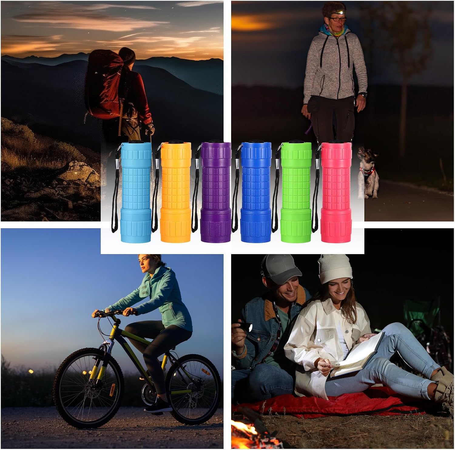 Glooglitter 30 Pack 9 LED Small Mini Flashlight Set Plastic Handheld Flashlights with Lanyard, 3 AAA Batteries Included Night Reading Camping Emergency Hunting, 6 Color (Fluorescent Color)