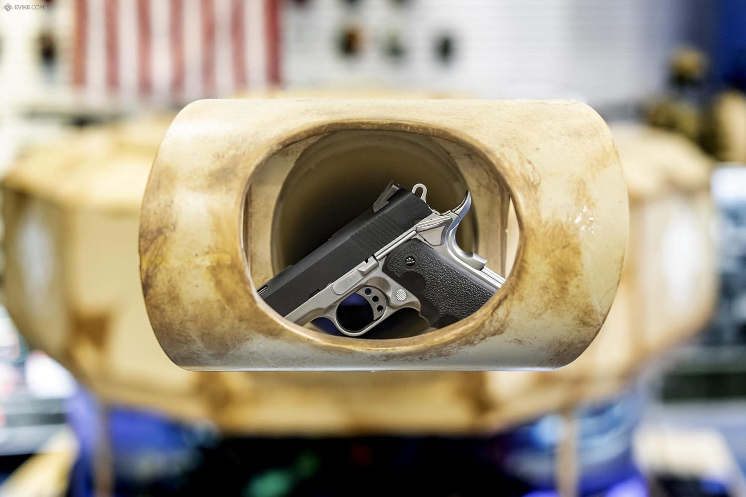 Evike Airsoft - AW Custom NE10 Series Airsoft 1911 Leo Size GBB Airsoft Pistol (Color: Black Part/Silver Frame)