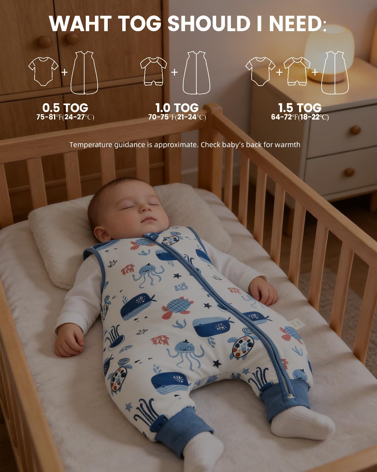 JiAmy Lot de 2 Gigoteuse à Pieds Bébé Coton 1.0 1.5 TOG Sac de Couchage Turbulette avec Jambes et Fermeture éclair Emmaillotage pour Nouveau-né Garçons Filles 6 Mois-6 Ans