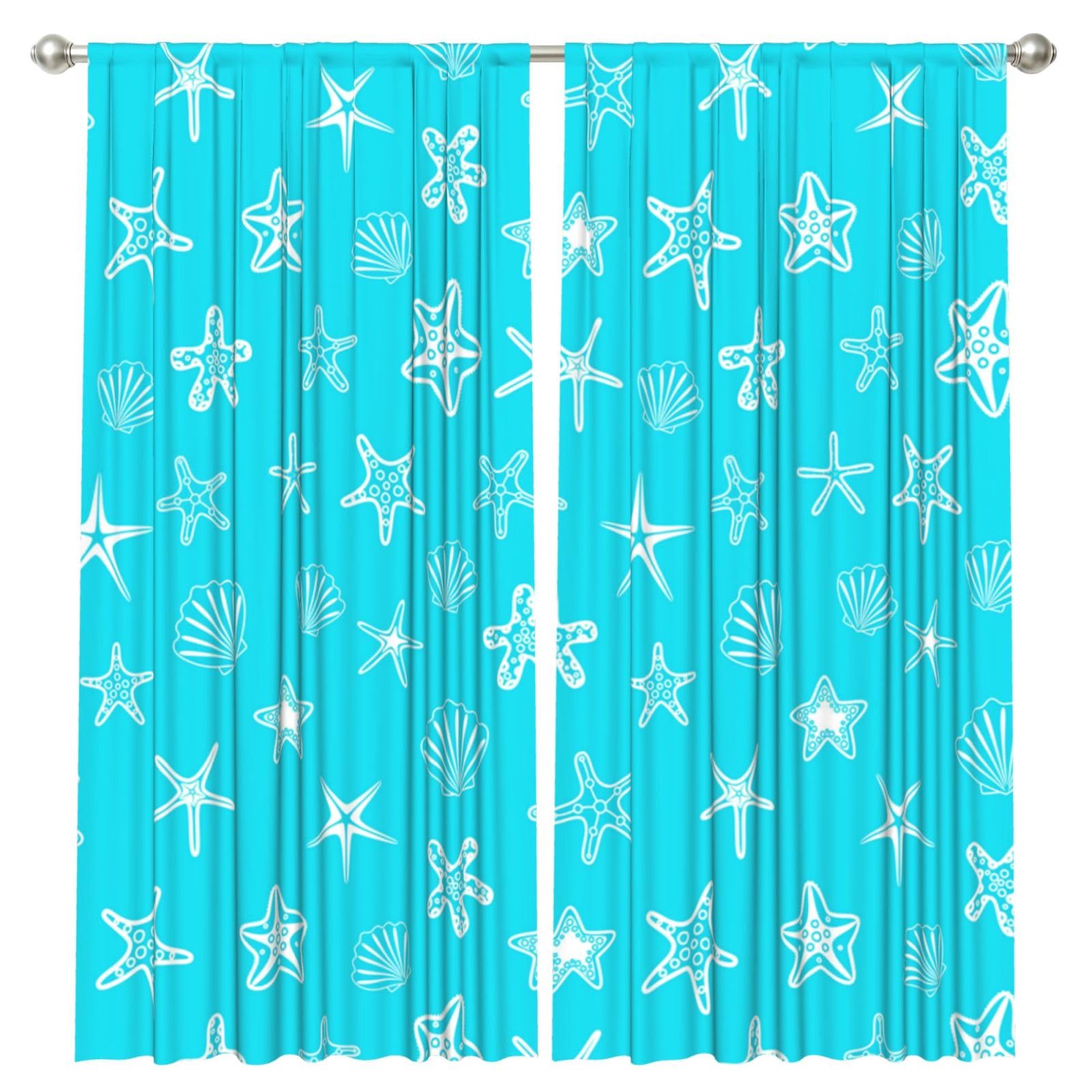 InOmak Seashells Starfishes Blue, 2 Panels Window Curtains 52 x 84 Inch Blackout Curtains for Living Room Bedroom