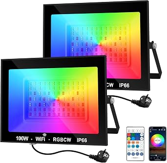NATPOW LED Strahler Au en RGB 100W Smart RGB Strahler mit Fernbedienung Bluetooth App LED Farben Stimmungslichter IP66 Wasserdicht Flutlicht f r G rten Innenh fe [Energy Class E]