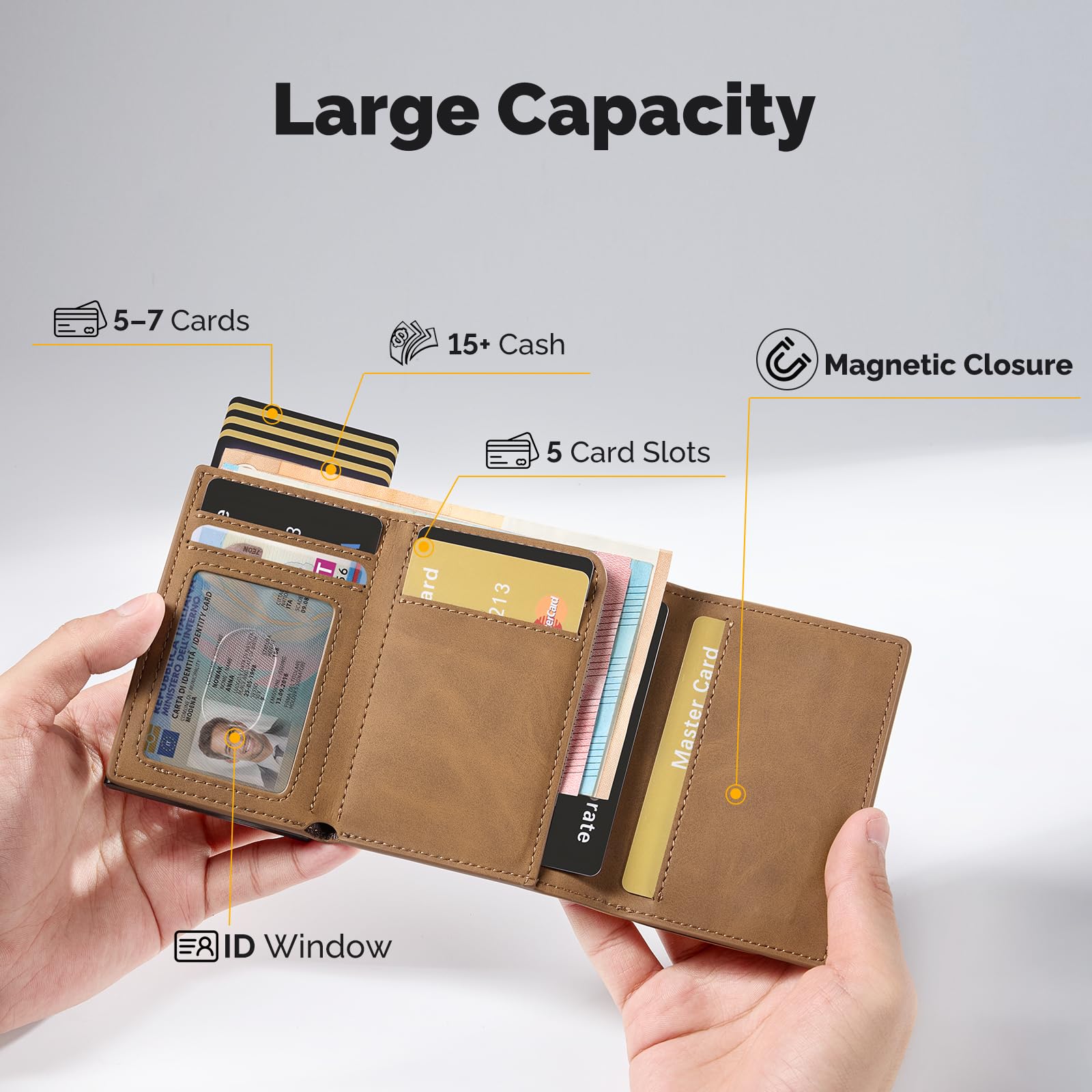 YESIIW Portafoglio Airtag Uomo, Super Compatto e Alta Capacità Pop up Porta Tessere Uomo per 12 Cartes & 15+ Banconote Portafoglio Uomo con Blocco RFID & Chiusura Magnetica, Portafoglio Slim