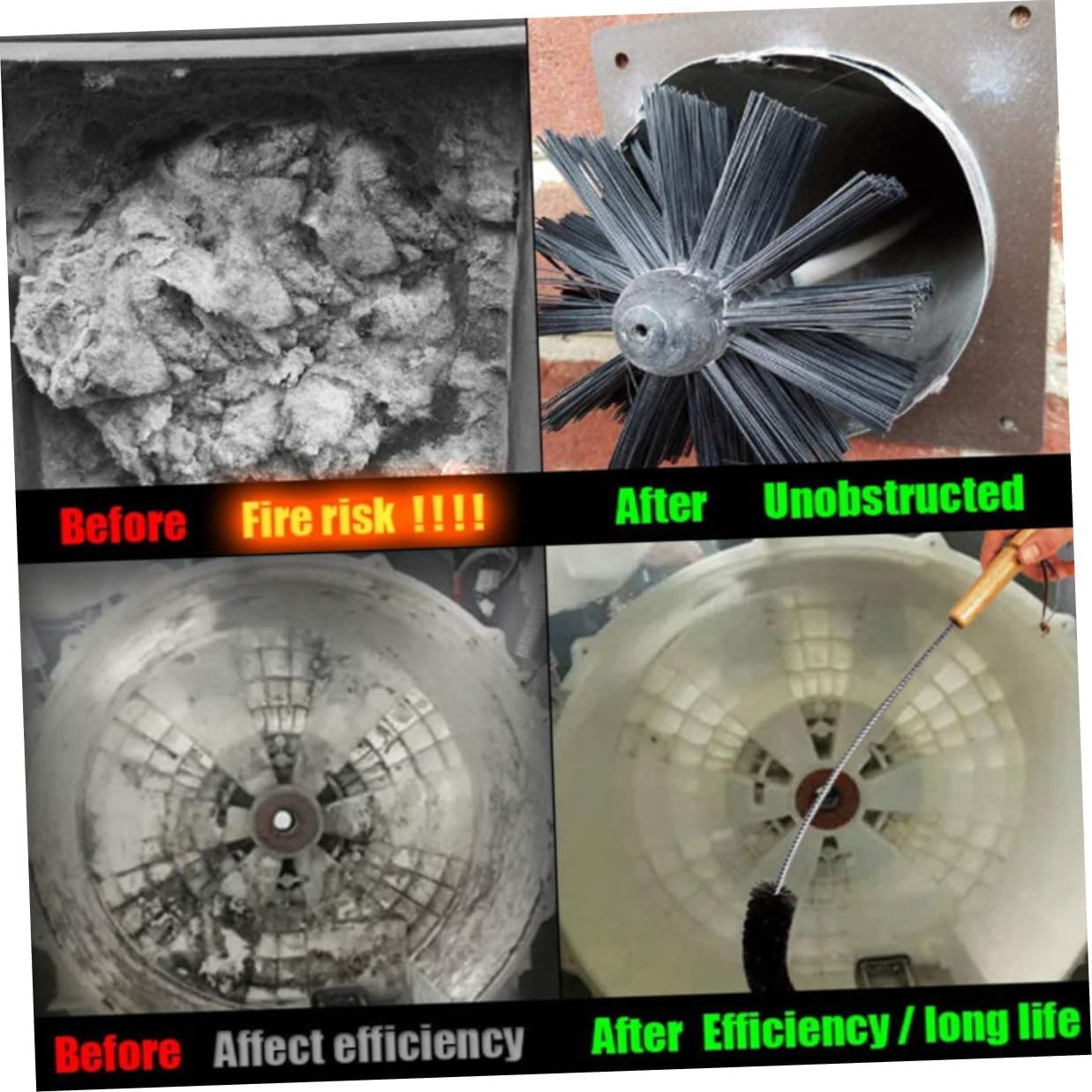 Cabilock Flexible Nylon Dryer Vent Cleaner Brush Kit 610mm 4 Rods with 1 Lint Removing Head for Chimney, Duct, and Fireplace Pipe Interior Cleaning