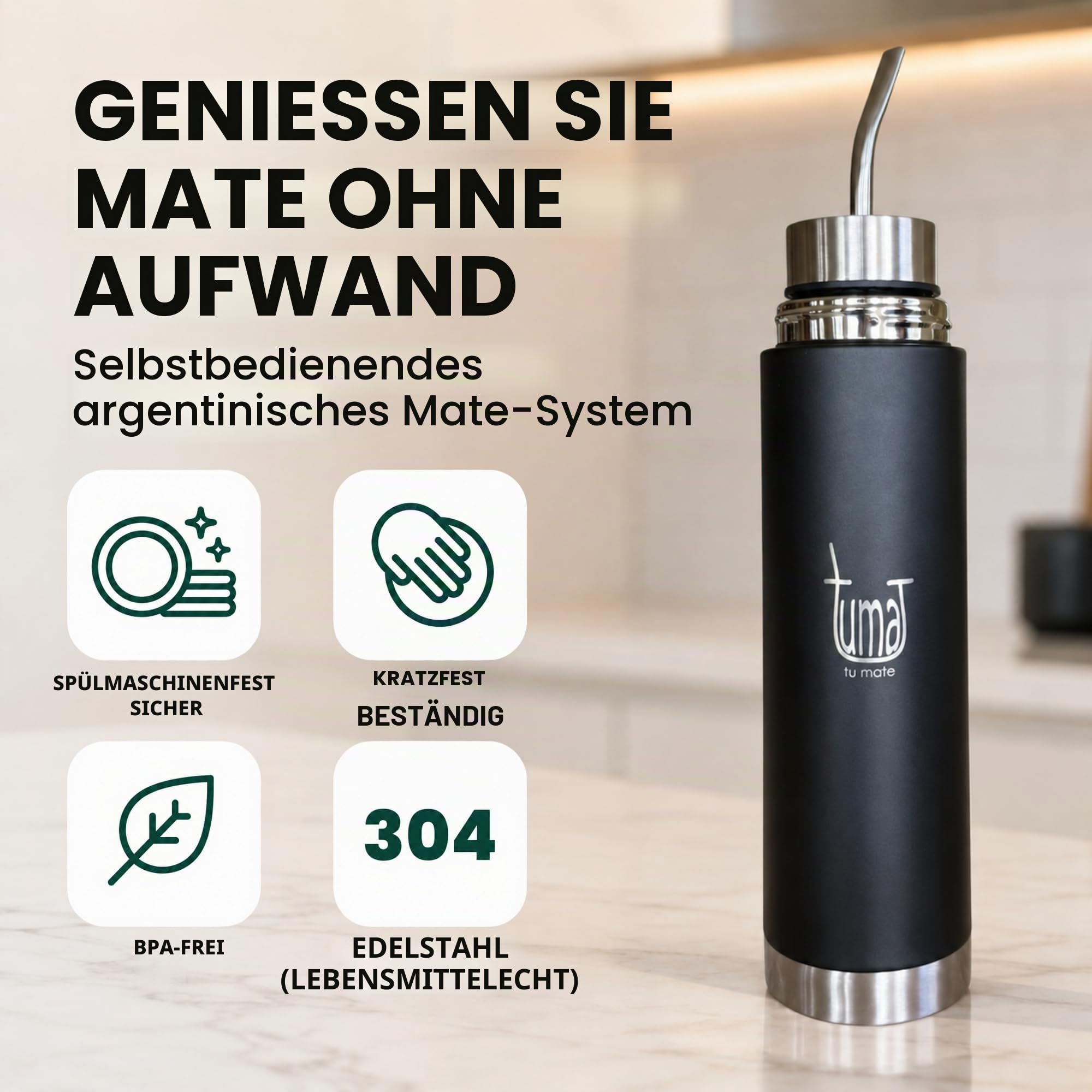 Mate Listo Automate – Auto Mate Isolierflasche mit Ausgießer, Fluvion Selbstbedienungssystem für Yerba Mate, Zwei Geschenke, 750 ml Edelstahl, Argentinian Mate Automatik-Set