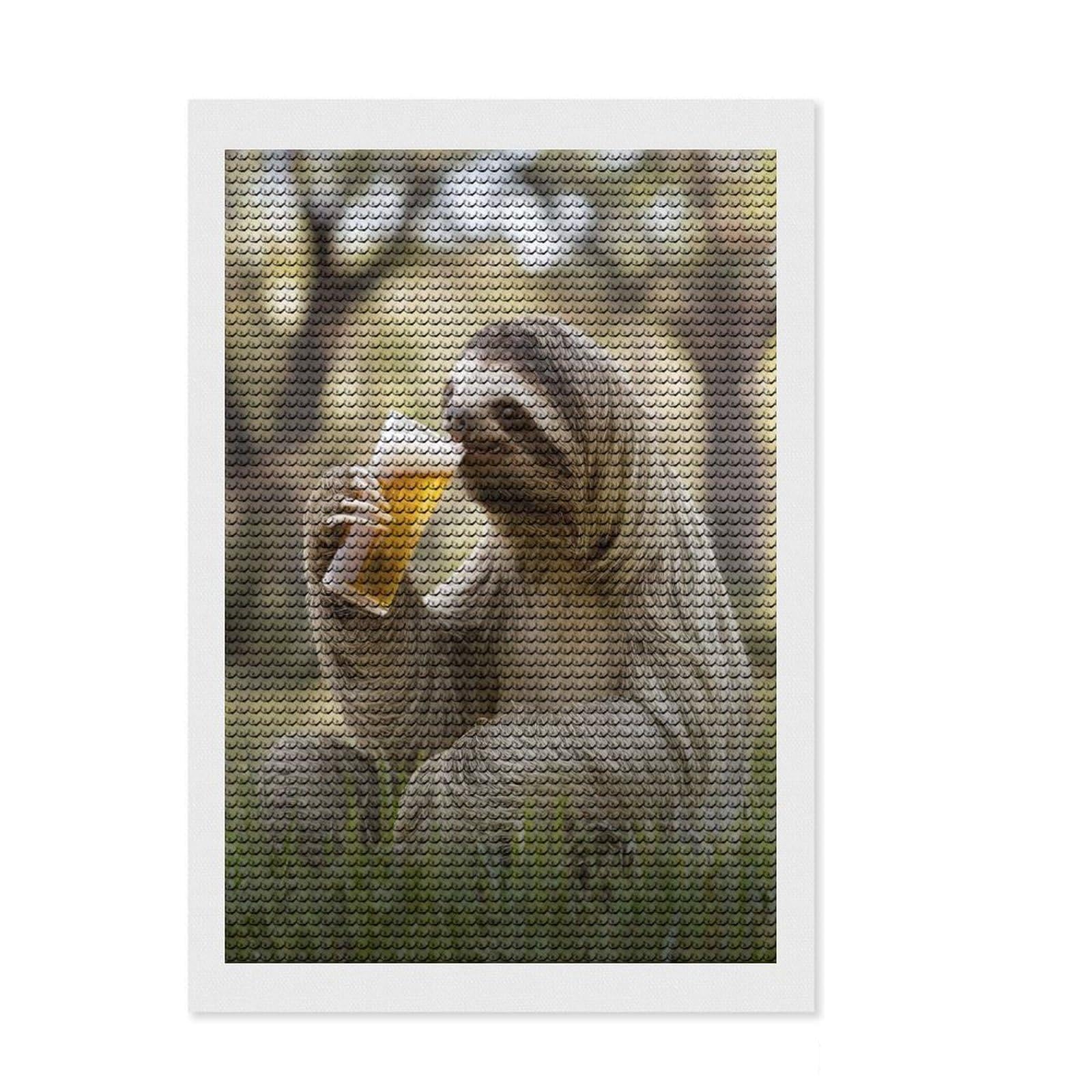 Junmoney Sloth Sipping A Beer DIY Diamond Art Canvas Kit 8"x12", Finish and Display, Satisfying Creative Project, Mindful Craft Activity