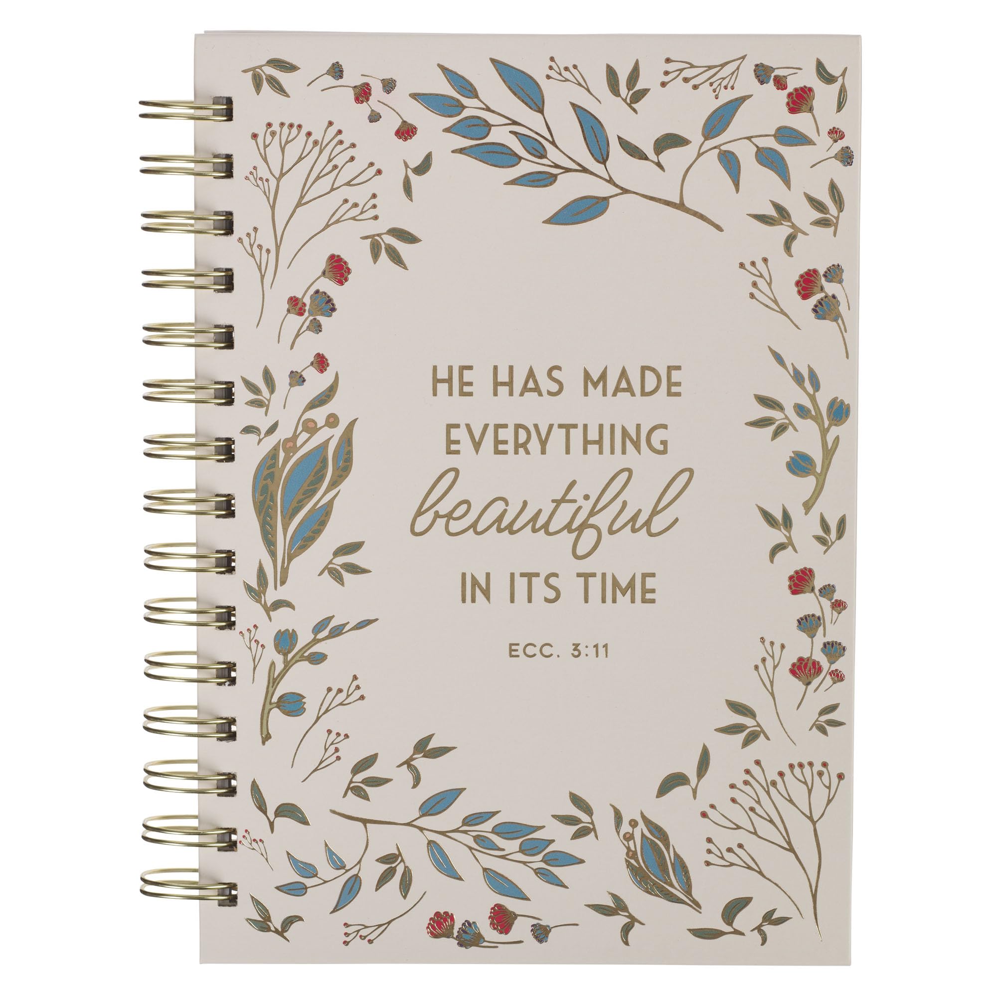 Christian Art Gifts Inspirational Journal, Everything Beautiful Wide Ruled Notebook, Ecc. 3:11 Bible Verse, Ivory Floral, 192 Lined Pages w/scripture,