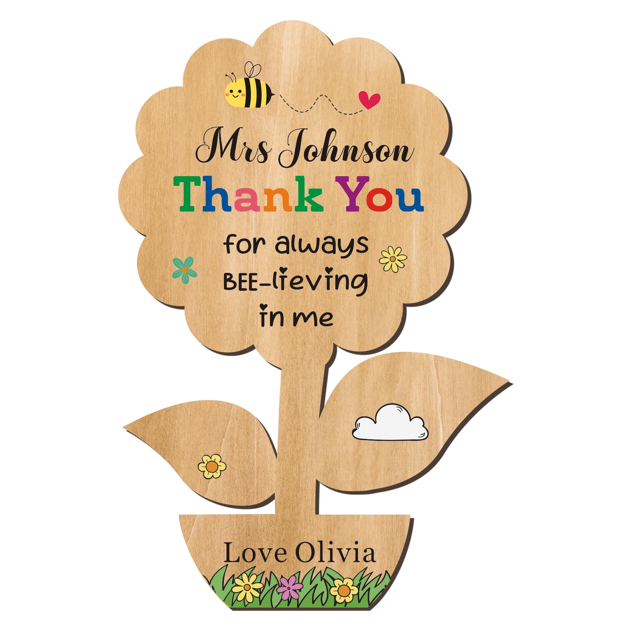 EDSG Personalised Teacher Gifts: Wooden Fridge Magnets, Classic Style, Teacher Gift Magnet, 1 Count, 10cm (length only), Flower Design 3