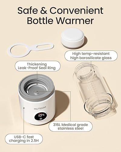 Miniatura 6 de Calentador de biberones portátil, calentador de leche rápido con botella de 11 onzas, calentador de botellas de viaje recargable para la mayoría de