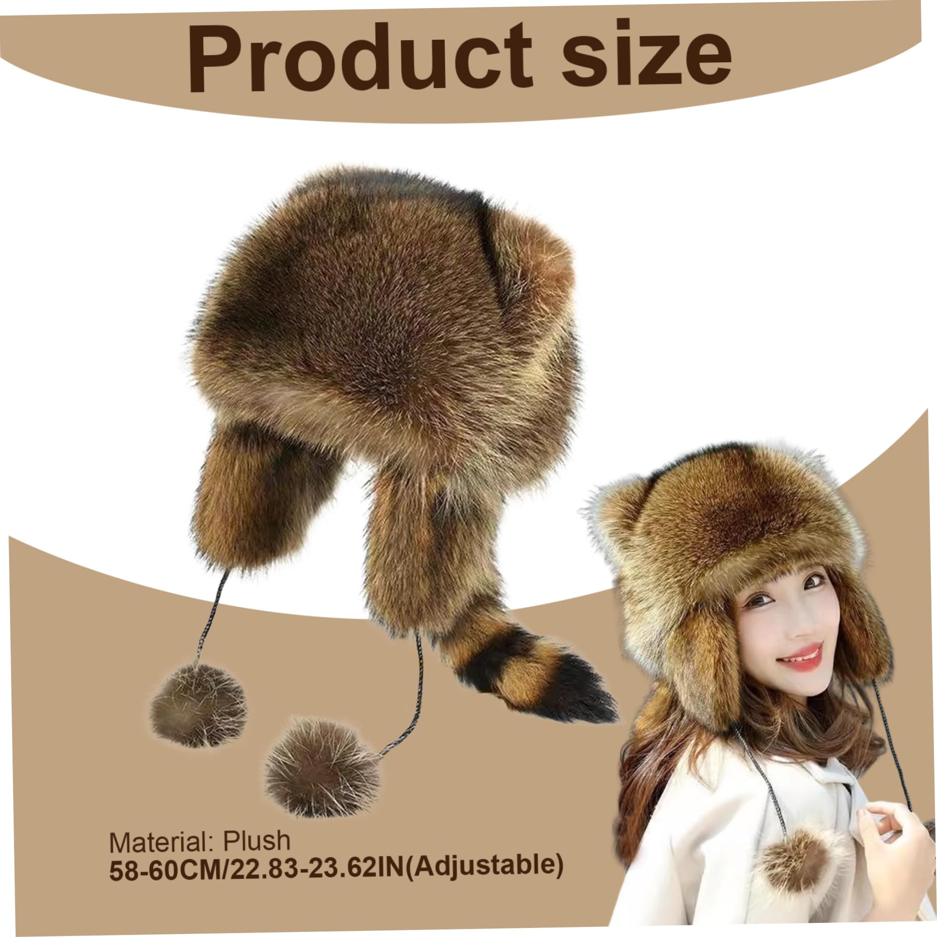 Chapeau de Raton Laveur pour Enfants, Doux Chapeau à Fourrure Chaud et Doux et Doux, Chapeau coonsin Mignon avec Queue, Chapeau de scène réglable pour Le Froid,
