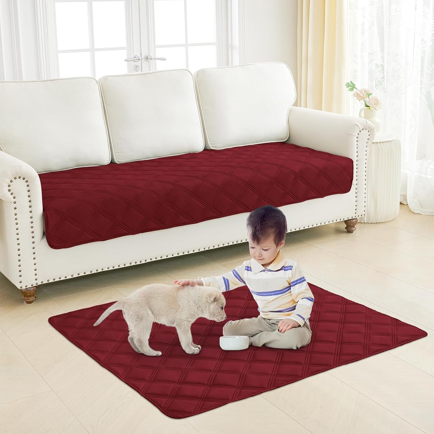 Smiry Waterproof Dog Bed Cover Blanket 30x70, Soft Reversible Pet Blanket, Washable Leakproof Cats Dogs Couch Cover for Sofa, Couch, Furniture, Wine Red/Wine Red - Image 7