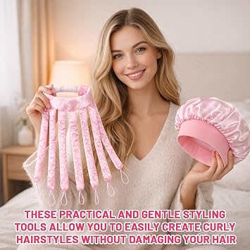 2Pcs Octopus Heatless Curler & Bonnet Set, Heatless Hair Curler Headband, Hair Curlers No Heat For Overnight Styling,Waves And Curls On Long Or Short Hair(Pink)