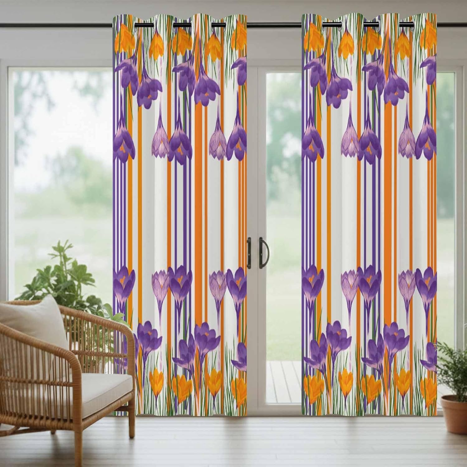 Outdoor Curtains for Patio, Purple Spring Floral Waterproof Blackout Outside Curtain for Porch/Pergola/Gazebo, Thin Line Farmhouse Modern Abstract Art Thermal Insulated Drapes, 1 Panel, 54 x 84 Inch