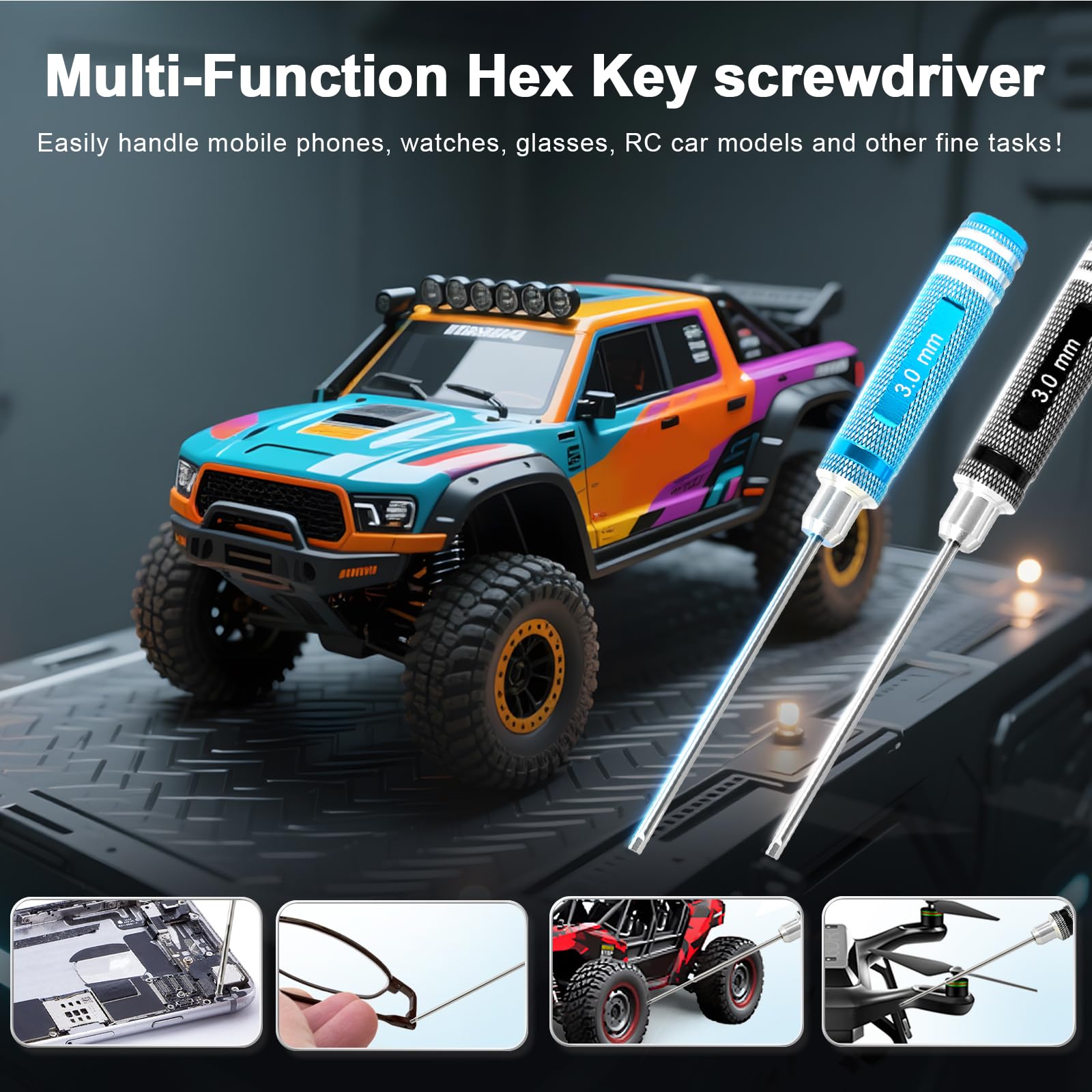 Juego de destornilladores hexagonales de 1.5 2.0 2.5 3.0 mm con punta magnética RC con llave Allen de cambio rápido, herramientas de precisión de acero de aleación para mantenimiento de