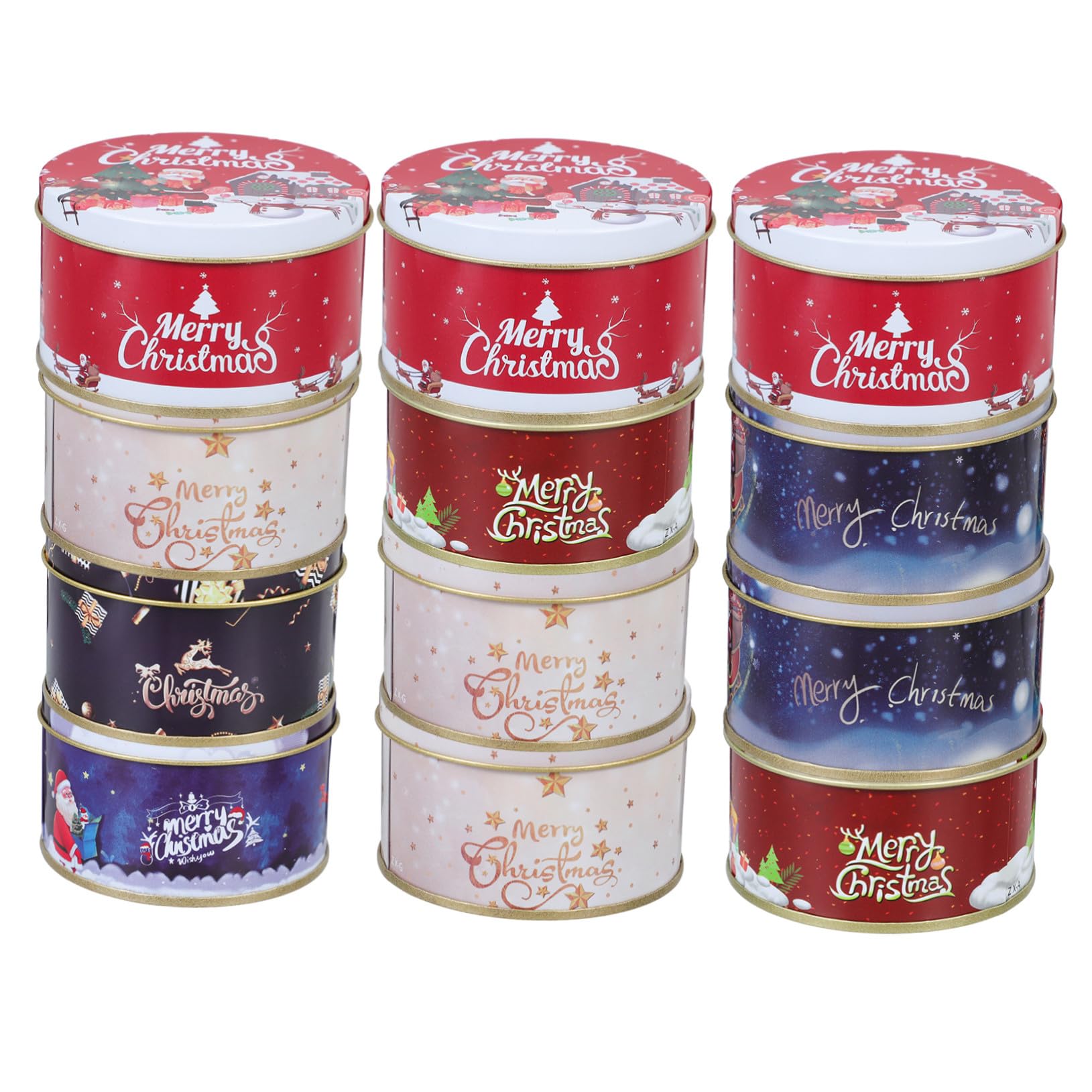 IWOWHERO Cajas De Dulces Navideñas De Hojalata 12 Unidades Colores Surtidos Diseño Estampado Navideño Resistente Portátiles Para Festivales Regalos Navideños