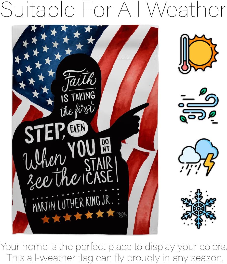 Breeze Decor Faith is Taking MLK House Flag Dowel Set Patriotic Martin Luther King Day Civil Right Stars United State American Decoration Banner Small Garden Yard Gift Double-Sided, Made in USA