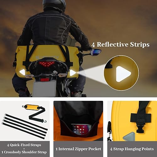 Miniatura 3 de BLUEFATTY Bolsa de lona impermeable con parte superior enrollable para motociclismo, canotaje, SUP, kayak, viajes, 50L70L, Amarillo, Exteriores