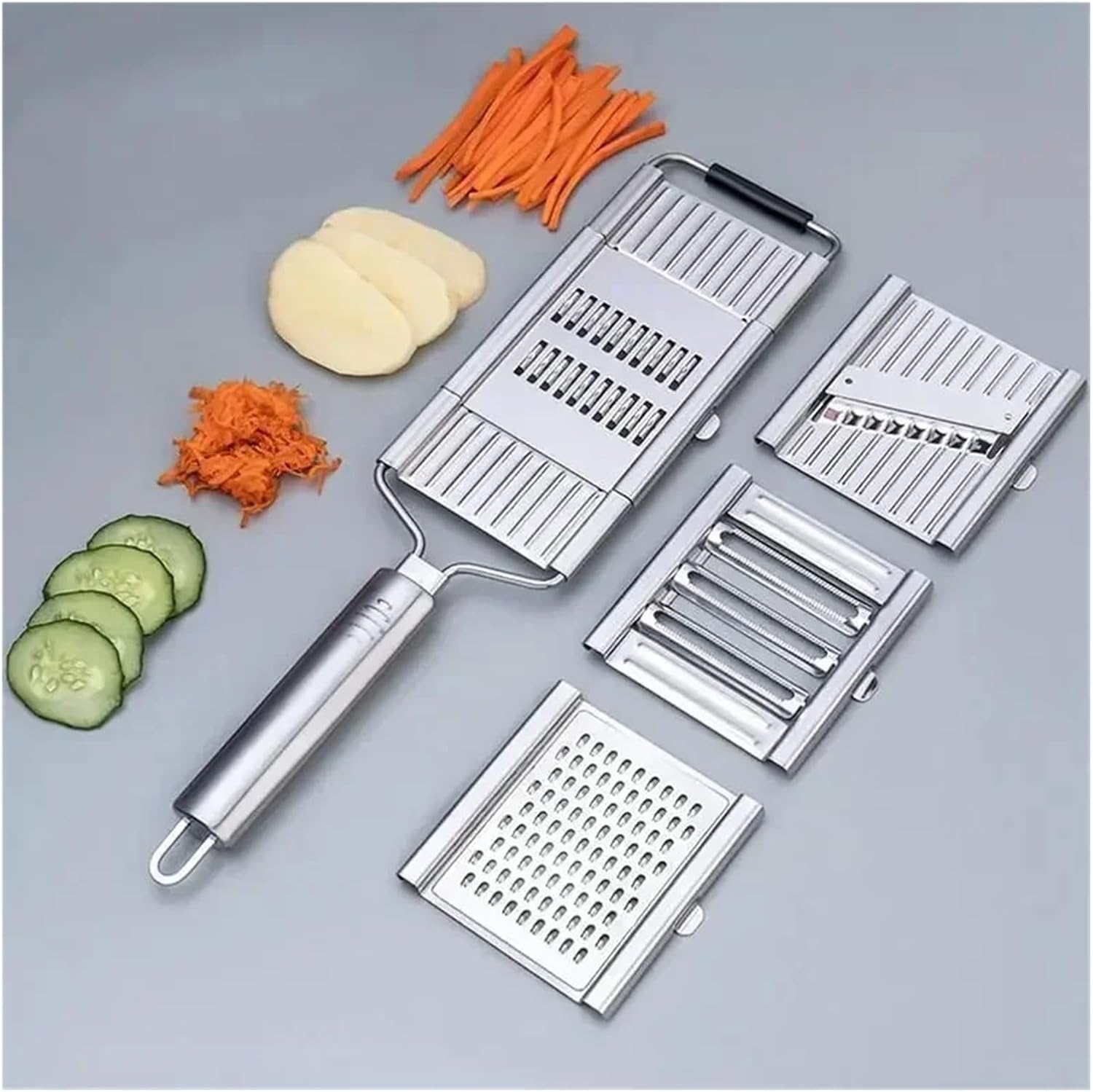 4 in1 Vegetable Slicer Stainless Steel Shredder Cutter Multi-Purpose Vegetable Slicer Cuts Set Manual Fruit Carrot Potato Grater(4-piece set)