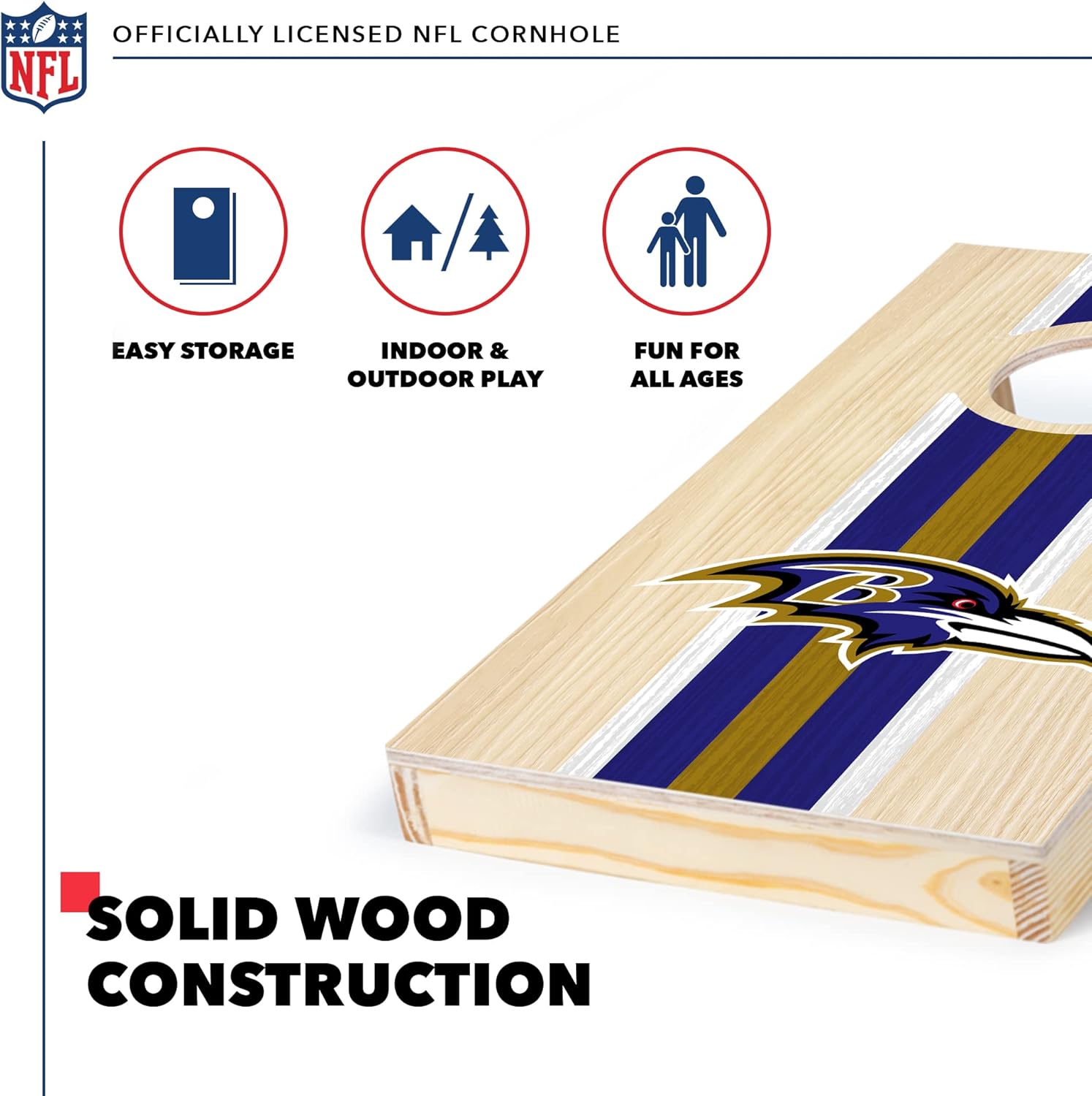 Wild Sports NFL Football Baltimore Ravens 1' x 2' Travel Size Solid Wood Cornhole Set with Direct Print HD Team Graphics – Great Gift for Any Sports Fan! Bean Bag Toss Family Games for Outdoor Play