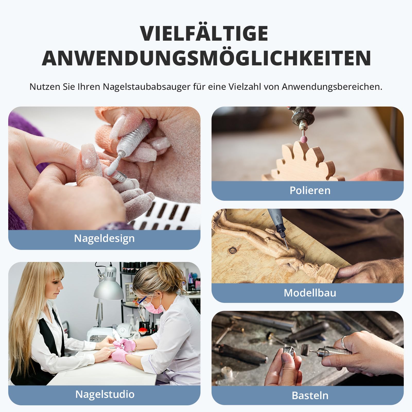 Staubabsaugung für Nägel mit Filter, Nagelstaubsauger Wiederaufladbare mit Akku, Nagelstaubsammler Einstellbare für Nagelstudio, Salon, Nageldesign & Maniküre