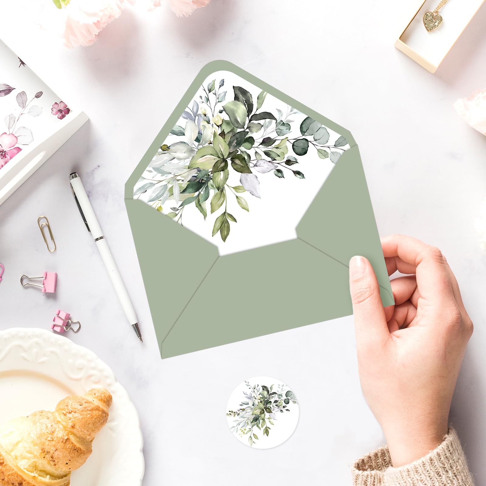 eco friendly greeting card sleeves Whaline 50Pcs Greenery Envelopes 5 x 7 Inch Watercolor Sage Green Eucalyptus Leaves Invitation Envelope with Sticker V-Flap Holders Gift Card for Spring Wedding : Office Products CardSize_Mayday - Standard USA Our Premium Eco Clear Deck:Prismari Artistry Pokémon Pocket fan turns