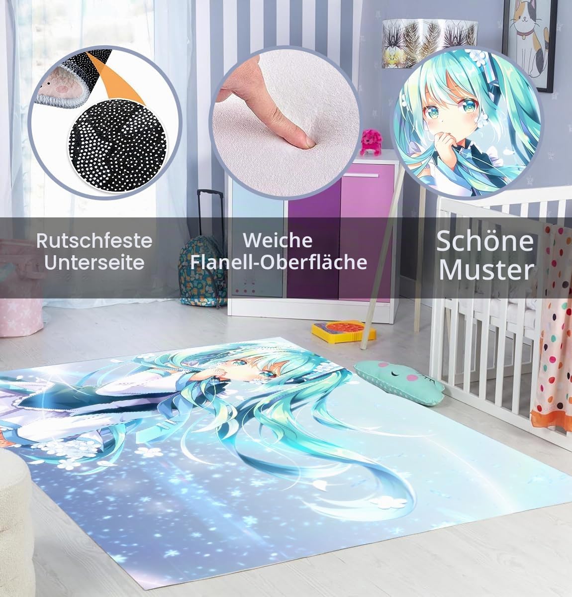 KIDSLOVE Anime Teppich, Anime-Mädchen Teppich Wohnzimmer 160x230cm Schlafzimmer Kinderteppich Cartoon Mädchen Kinderzimmer, Weihnachtsdekoration (4,80x120cm)