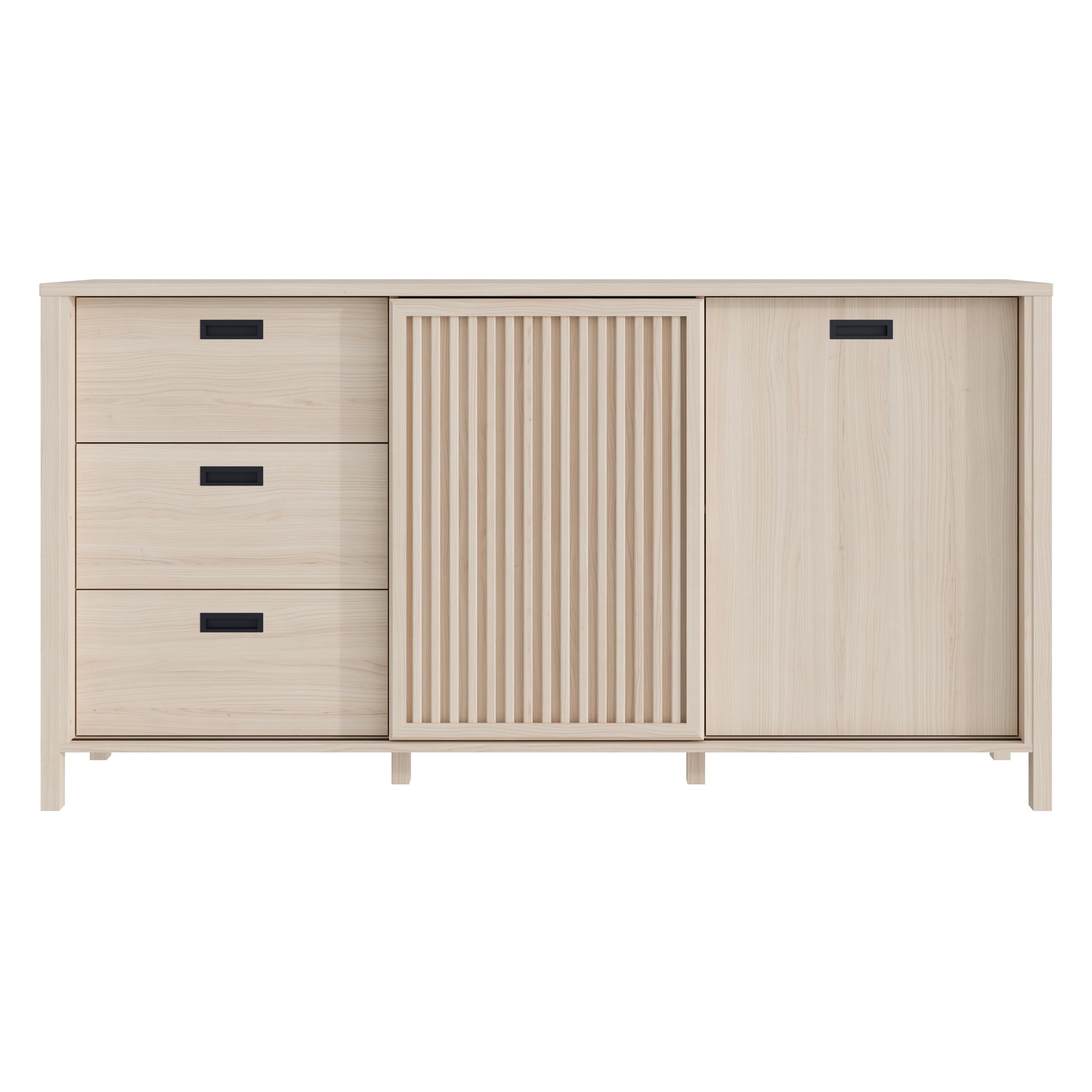 Forte JYTANA Sideboard 17ß 180, skandinavisches Sideboard mit 3 Schubladen und 2 Schranktüren, Holzwerkstoff, Riva Eiche Holzdekor, 174,8 cm breit x 91,5 cm hoch x 40,2 cm tief