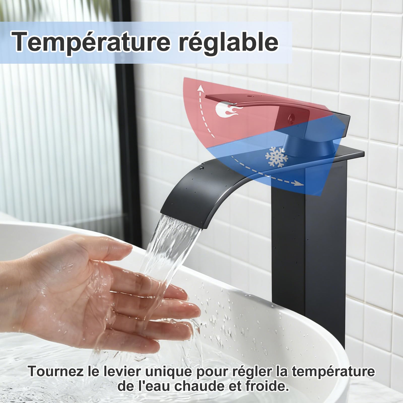 Robinet Lavabo Haut Noir Convient Aux Lavabos à Poser, Lavabo