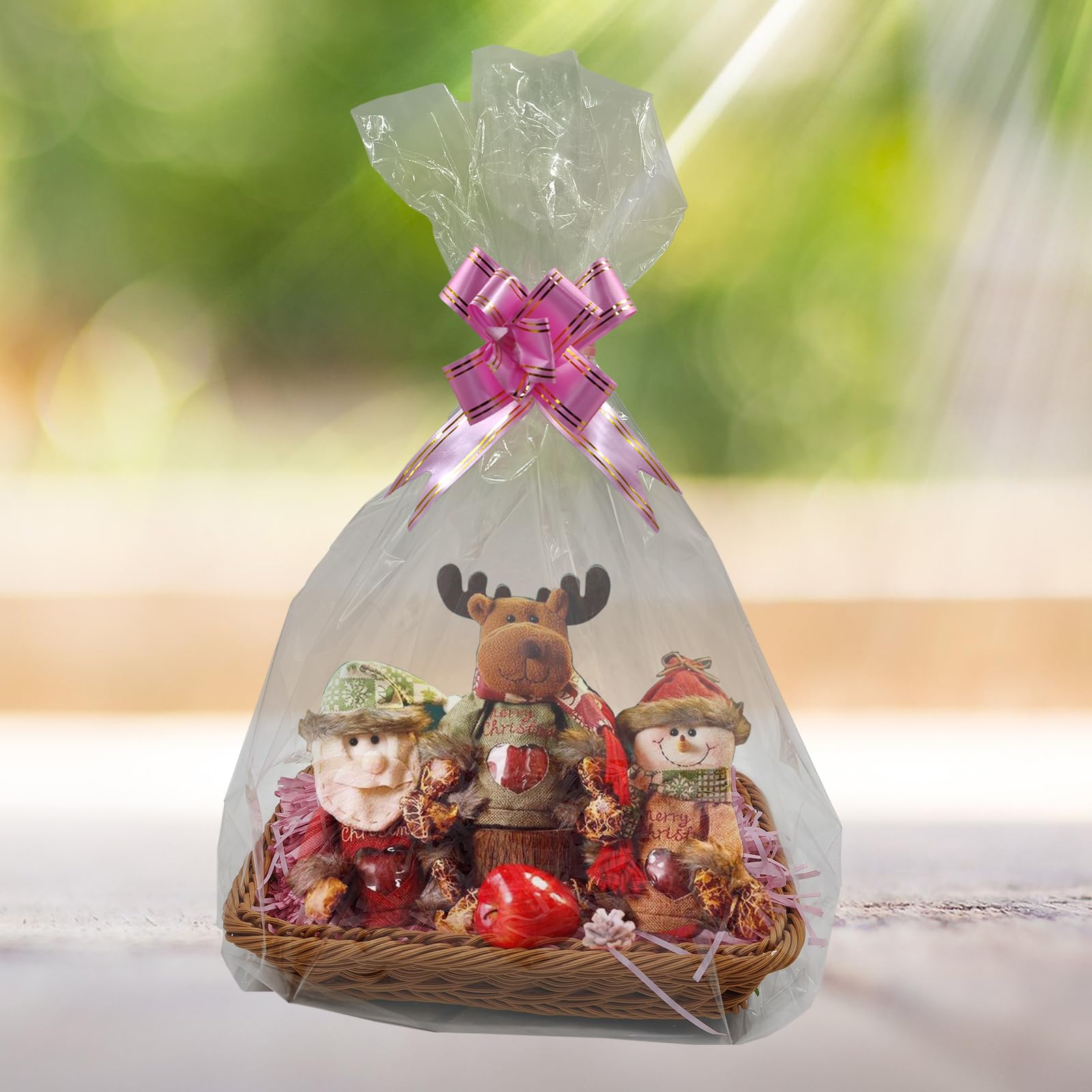 Kit Per Cesto Regalo Hamper Basket | 30x20 Cm Con Nastro, Cellophane E Carta Tritata | Rosa - 5