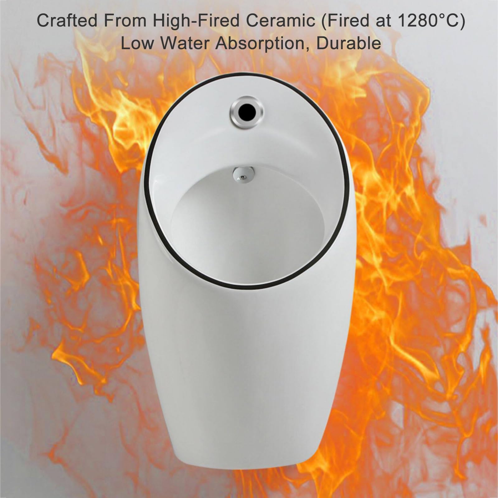 Orinatoio Uomo a Parete con Risciacquo Automatico Sensore, Ceramica Orinatoio Commerciale & Orinatoio Domestico per Bagno Maschile Garage Locali Attività Commerciali(White)