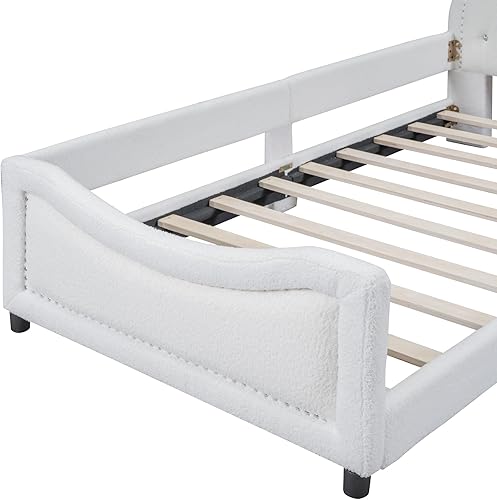 Miniatura 70 de Quarte Bonita cama de princesa tapizada de tamaño matrimonial con cabecero de corona, no requiere somier Beige/orejas de dibujos