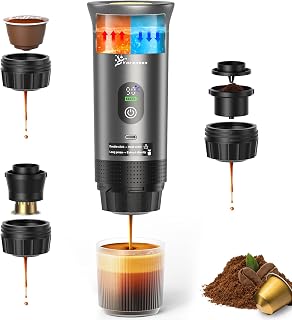 Yorenson Portable Self-Heating Espresso Maker - 20 Bar USB-C Travel Coffee Machine, Nespresso DG Capsules & Grounds Compatible