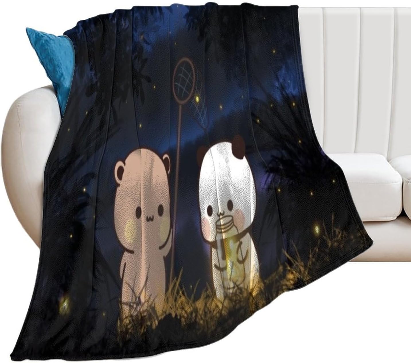 Panda Bear Bu Bu and Dudu Firely Flannel Plush Throw Sofa Blankets Bed Fit Couch Living Room Blanket 60"X 80"
