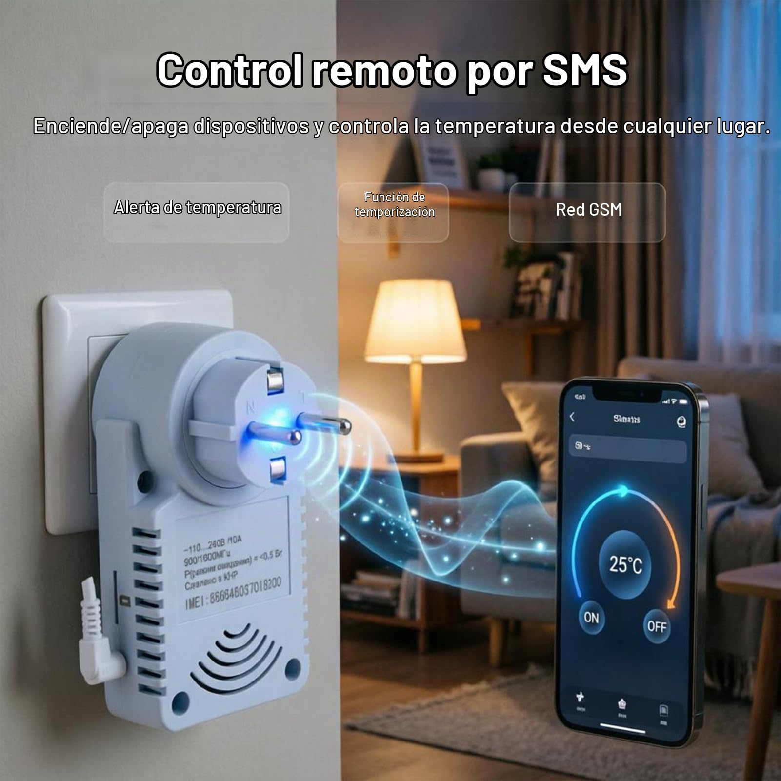 Enchufe controlado por Temporizador con Fuente de alimentación Flexible, Enchufe Inteligente gsm con Sensor de Temperatura y Control de Comando SMS (Versión Rusa estándar Europea)