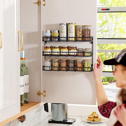 Miniatura 2 de SUFAUY Estante de especias montado en la pared, estante de metal resistente de 6 niveles para despensa de cocina, color negro