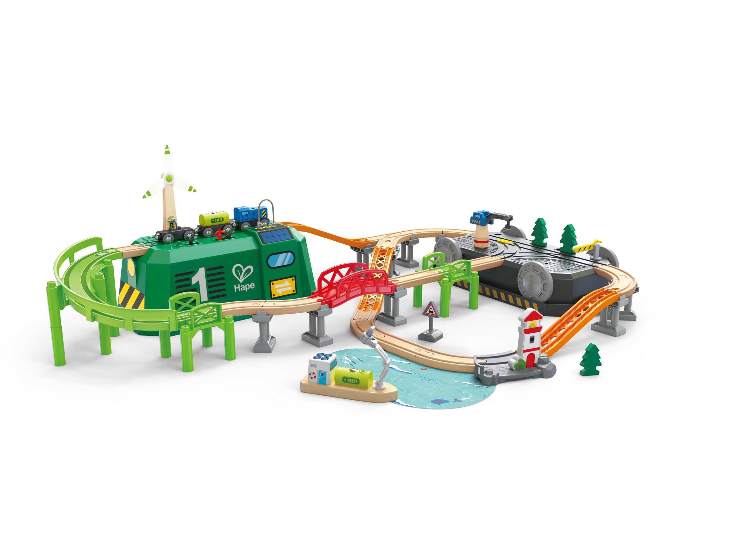 Hape Holzzug für Kinder, mit Solar- und Windenergie, Lernspielzeug für Erneuerungen, Set mit Schienen und Zubehör, umweltfreundlich, ab 3 Jahren
