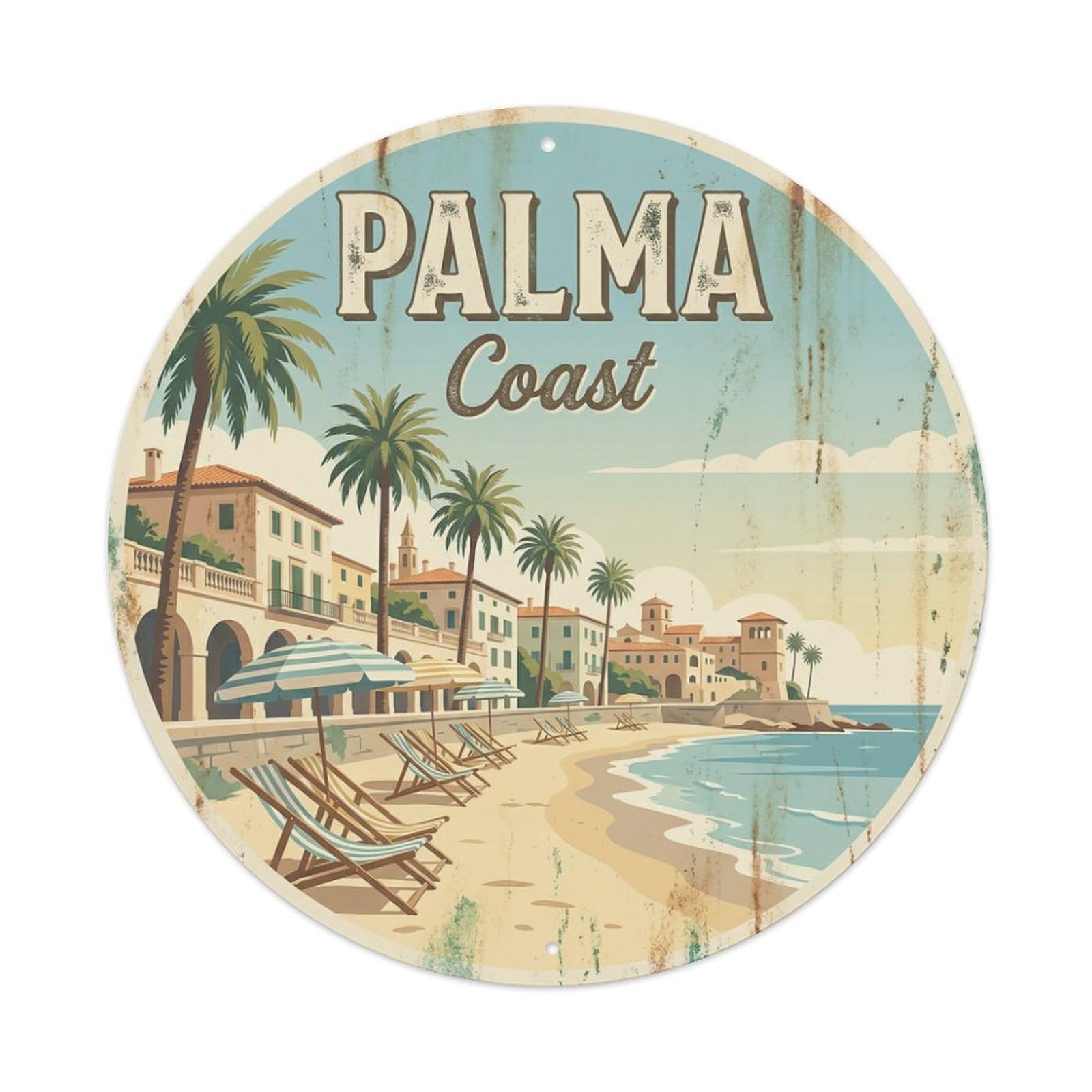 Tgrcjimh Style Metal Tin Sign Vintage Travel Palma Spain Seaside