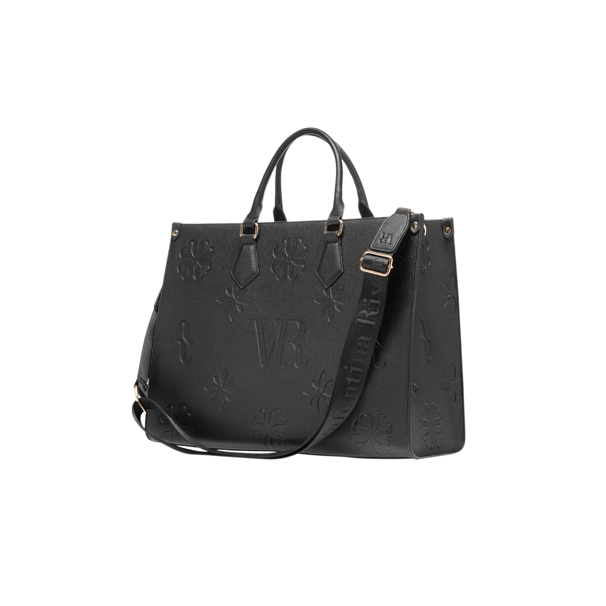 Valentina Rivera Camila in Black Women's Tote Bag with Embossing, Shoulder Bag and Hand Bag with Laptop Compartment 15 Inches, 2 Interchangeable Straps and 7 Pockets