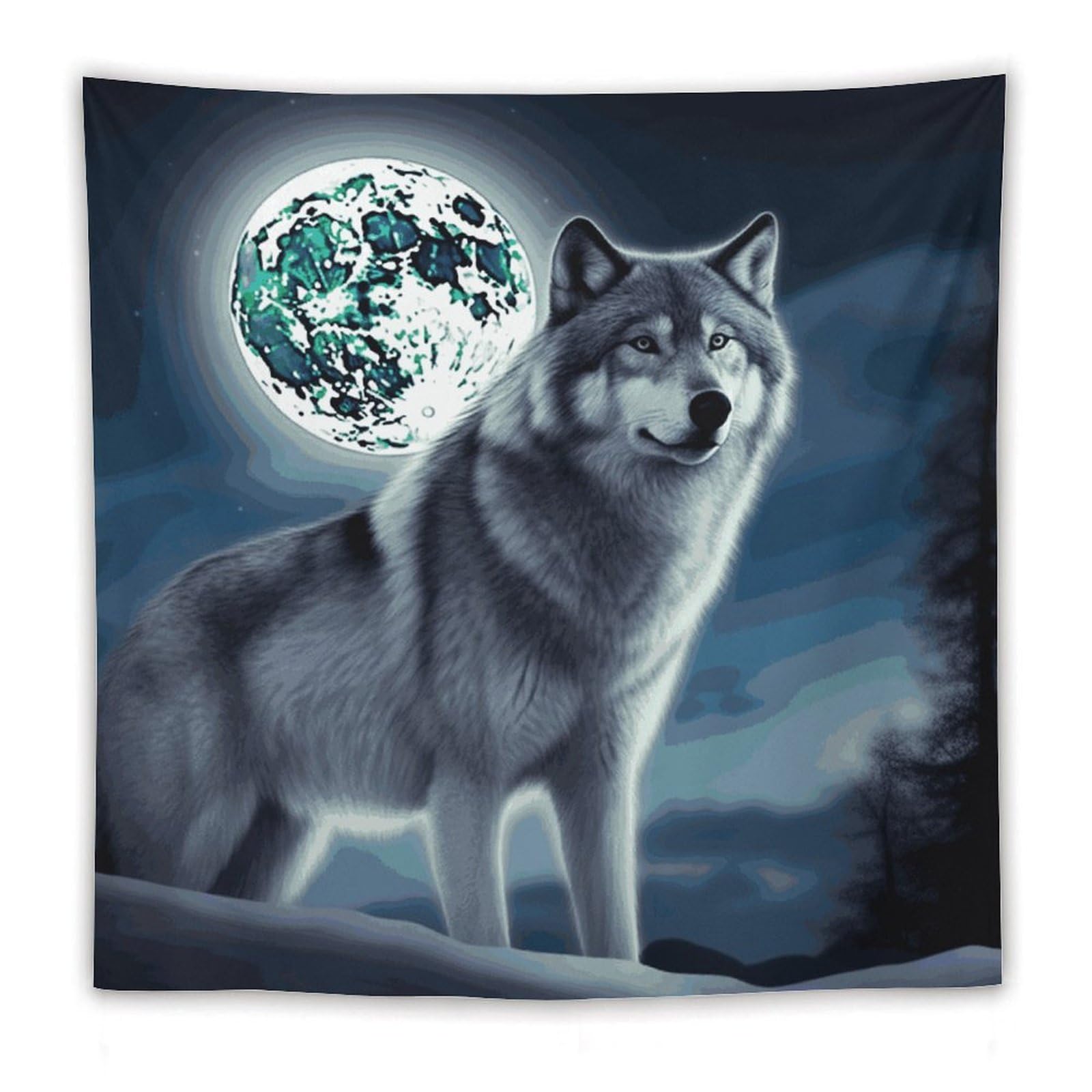 LDGSUPH Wolf Under Moon Tapestry Wall Hanging Decor Anti-fading Aesthetic Wall Tapestries Fashion Wall Blanket Decor Modern Wall Art Tapestry for Bedroom Home Decor 60"x60"
