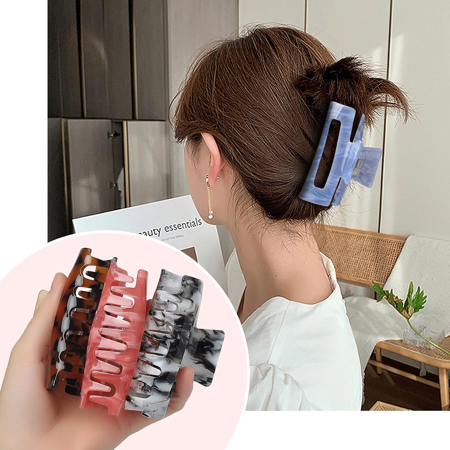 8 Pcs 3.4 inch Square Hair Claw Clips , Non-slip Banana Clips , Fashion Tortoise Shell Claws Multi-Color for Women Girls , Strong Hold Clips for Thick Thin Hair : Beauty & Personal Care