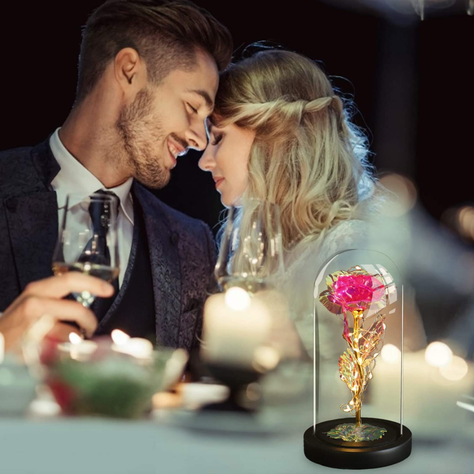 Galaxy Rose Regalo di San Valentino per Lei, Fiori di Rosa con Luce a LED, Fiore Artificiale Rosa Regalo per Donne Mamma Moglie, Fiore Rosa in Cupola di Vetro Regalo per Festa della Mamma, Compleanno