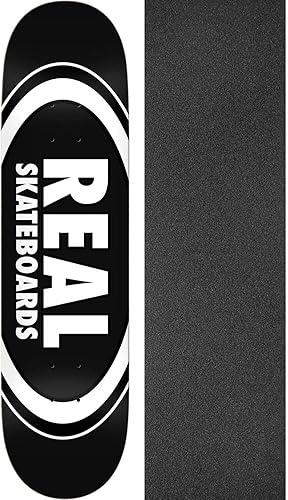Real Skateboards Tabla de patineta ovalada clásica - 8.25 x 32 pulgadas con cinta de agarre negra Magic Skateboard negro - Paquete de 2 artículos