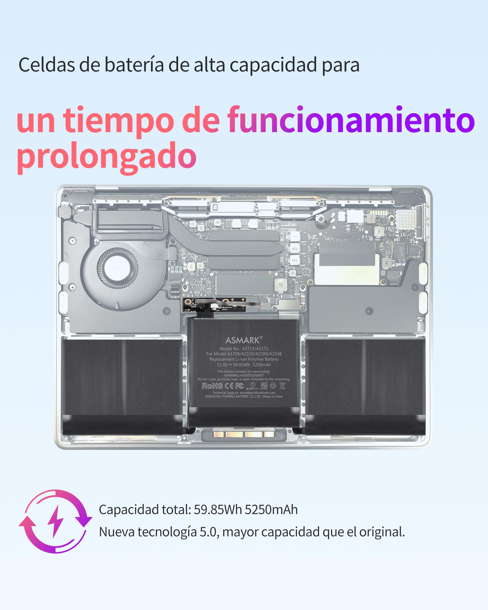 ASMARK Bateria MacBook Pro A1708 per 13 Pulgadas A1708(2016,2017) A2159(2019) A2289(2020) A2338(2020,2022) Batería A2171/A1713 Battery