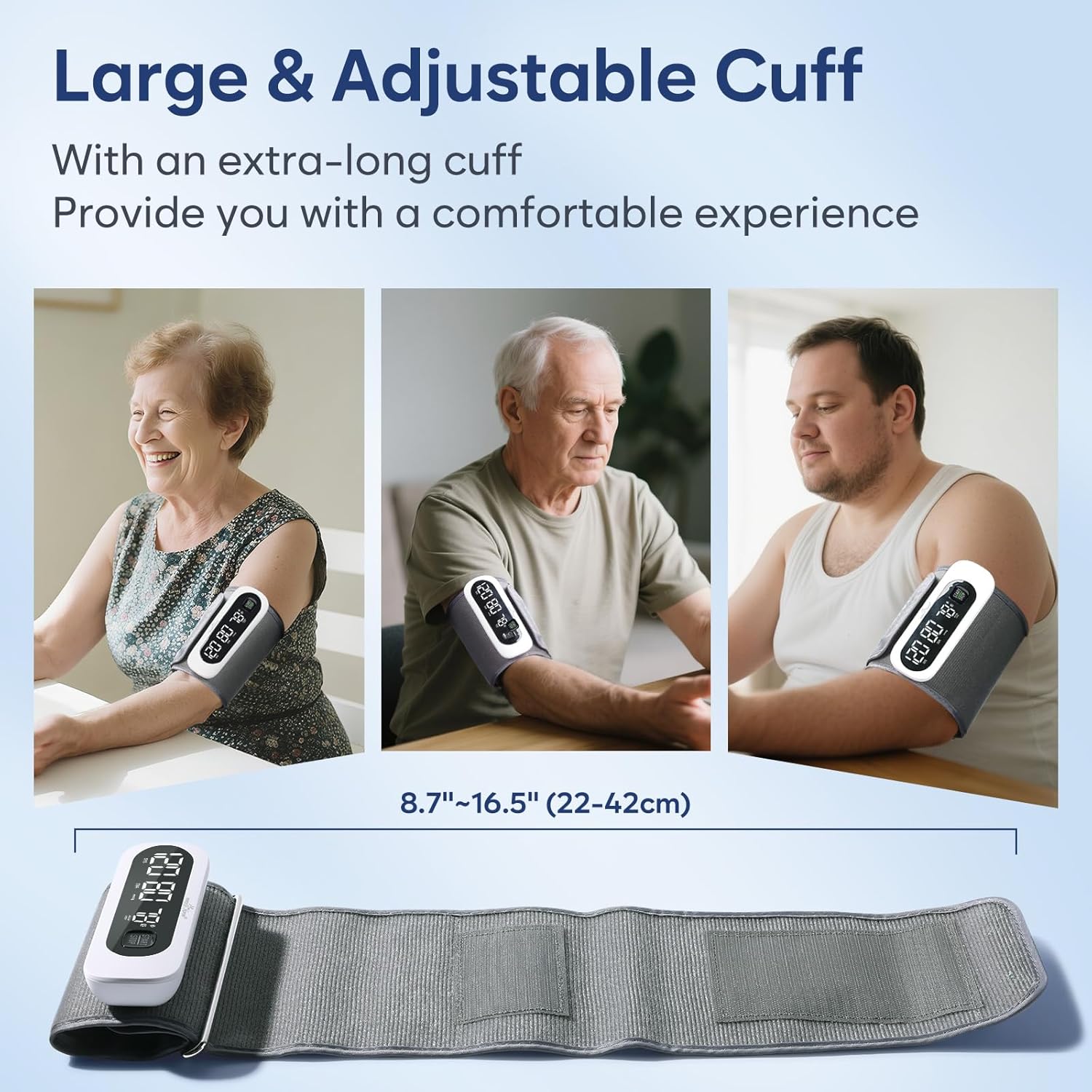 Wireless Bluetooth Blood Pressure Monitor for Home Use: Easy@Home Rechargeable BP Machine with Large Cuff, Free MyHeartPal App, One-Piece Design, Compact & Portable, iOS & Android Compatible, EBP-96B