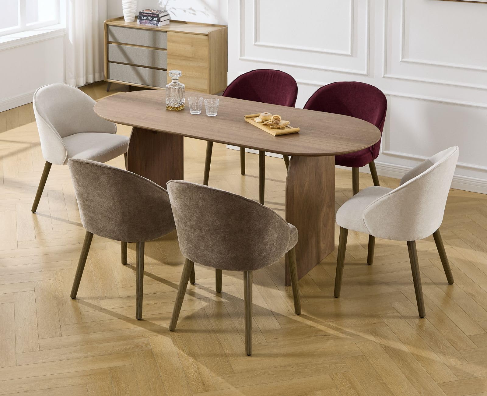 Ya-Home Set di 2 Sedie da Pranzo in Tessuto Sedie Cucina Moderne Poltroncine da Cucina con Gambe in Legno Massiccio Sedie Imbottite per Sala da Pranzo/Soggiorno, Beige