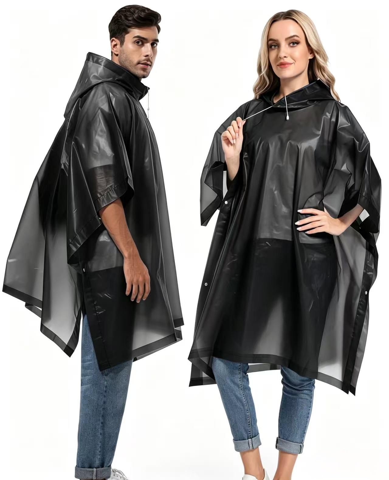 HOOMBOOM Reusable Rain Ponchos with Drawstring Hood for Adults, Waterproof Thicken Rain Coat, 2 Packs