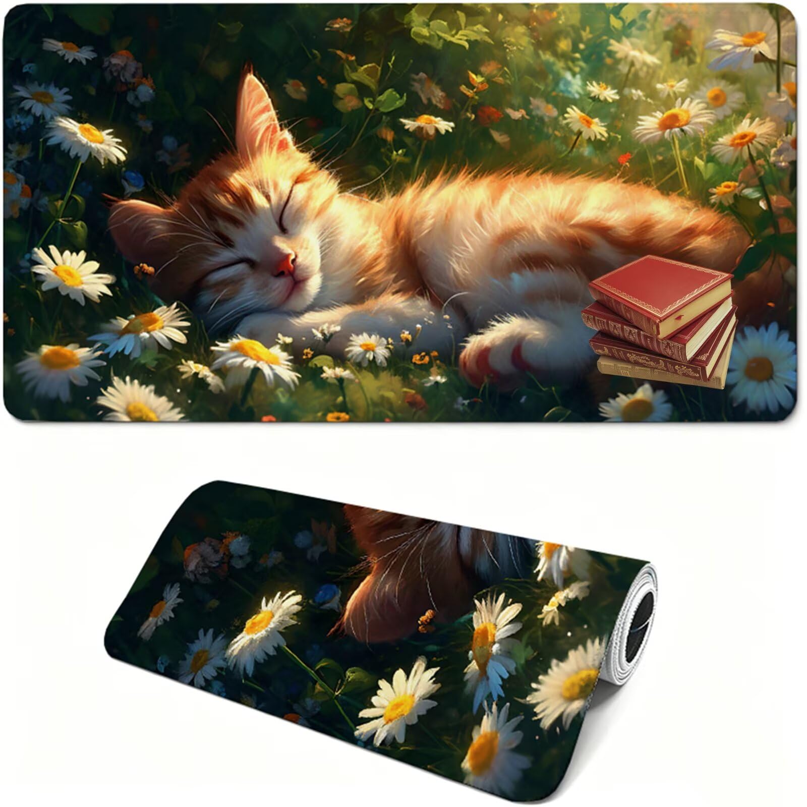 Tapis de Souris, 800 x 400 x 3 MM Tapis de Souris Vert, Grand Tapis Souris de Jeu avec Chat, Imperméable, Texturée Résistant à Usure Lavable, pour Gamer, la Maison et Le Bureau XF-752