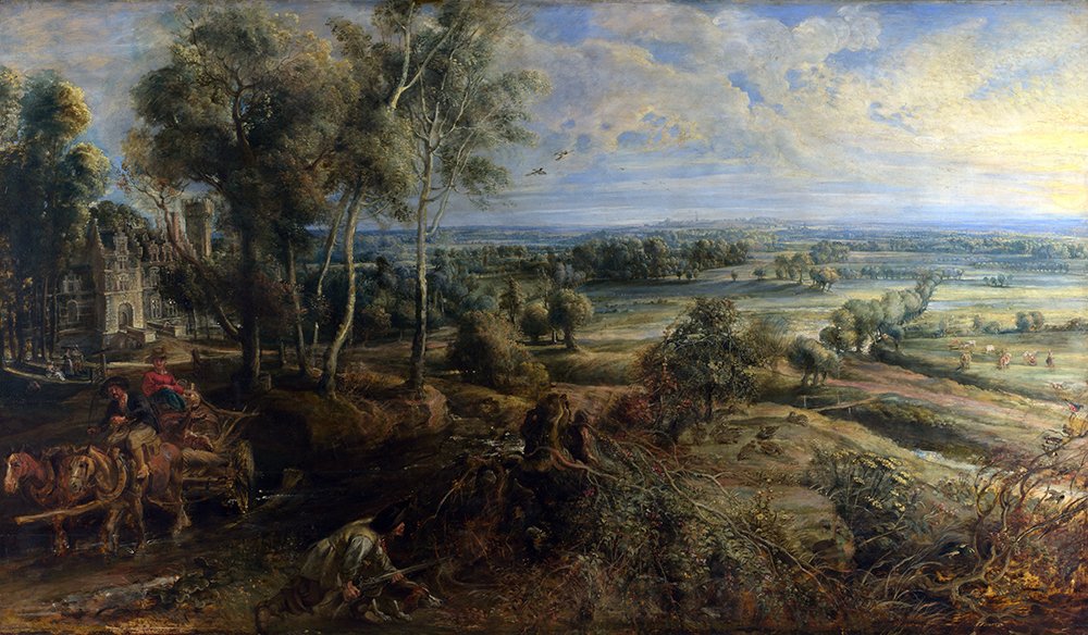 Paysage de Rubens Extra Large pour Décoration Salon Chic avec Cadre Brun